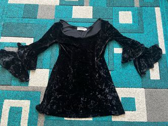 VTG Tapemeasure New York Black velvet. Stretchy Gothic, Steampunk flamboyant mini dress size S