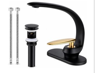 Black & Gold Single Hole Brass Bathroom Sink Faucet