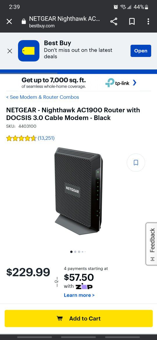 NETGEAR - Nighthawk AC1900 Router with DOCSIS 3.0 Cable Modem - Black

