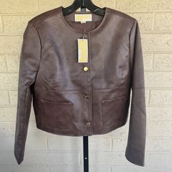 New Michael Kors Women’s Faux Leather Saddle Brown Jacket Sizes XS, M, L & XL MSRP $155