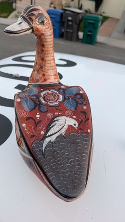 Large Vintage Tonala Mexican Folk Art Pottery Hand Painted duck Mid-Century Vintage good condition