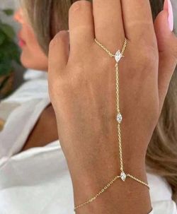 Waterproof: Stonefans Bohemia Rhombus Crystal Bracelet Hand Jewelry For Women Simple Thin Chain Finger Bracelet Jewelry Accessories Gift
