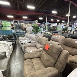 Fabric And Leather Reclining Armchairs 