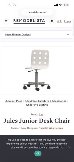 Jules Children’s Junior Kids Desk Chair White Smoke Free Home