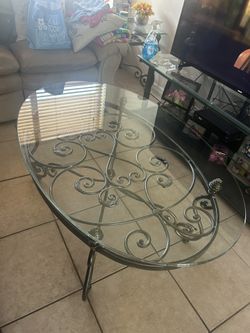 Glass Iron Coffee Table With Matching End Tables