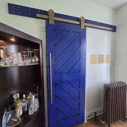 Barn Door Sliding Blue Brushed Brass Interior Door