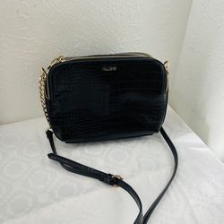 Aldo Black Crossbody Purse With Gold Accents 