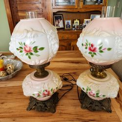 Vintage Gone With The Wind Lion Head Hurricane  Lamps