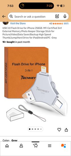 USB 3.0 Flash Drive for iPhone 256GB: MFi Certified 3in1 External Memory Photo Keeper Storage Stick for Picture/Video/Data Saver/Backup High Speed Thu