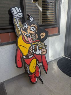 Original Hand-Cut & Hand-Painted Zombie Mighty Mouse Wood Art by Made Rindu – Signed