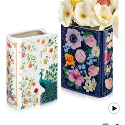 2 Pcs Ceramic Book Shaped Vase Small Decorative 