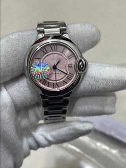 Luxury Silver Automatic Watch with Pink Dial & Roman Numerals