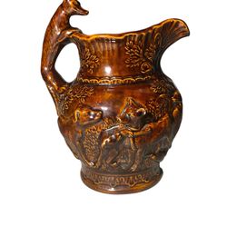 Antique Fox & Houndg Motif Ceramic Pitcher