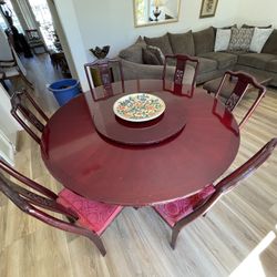 Chinese Style Dining Room table With Chairs And Lazy Suzan 
