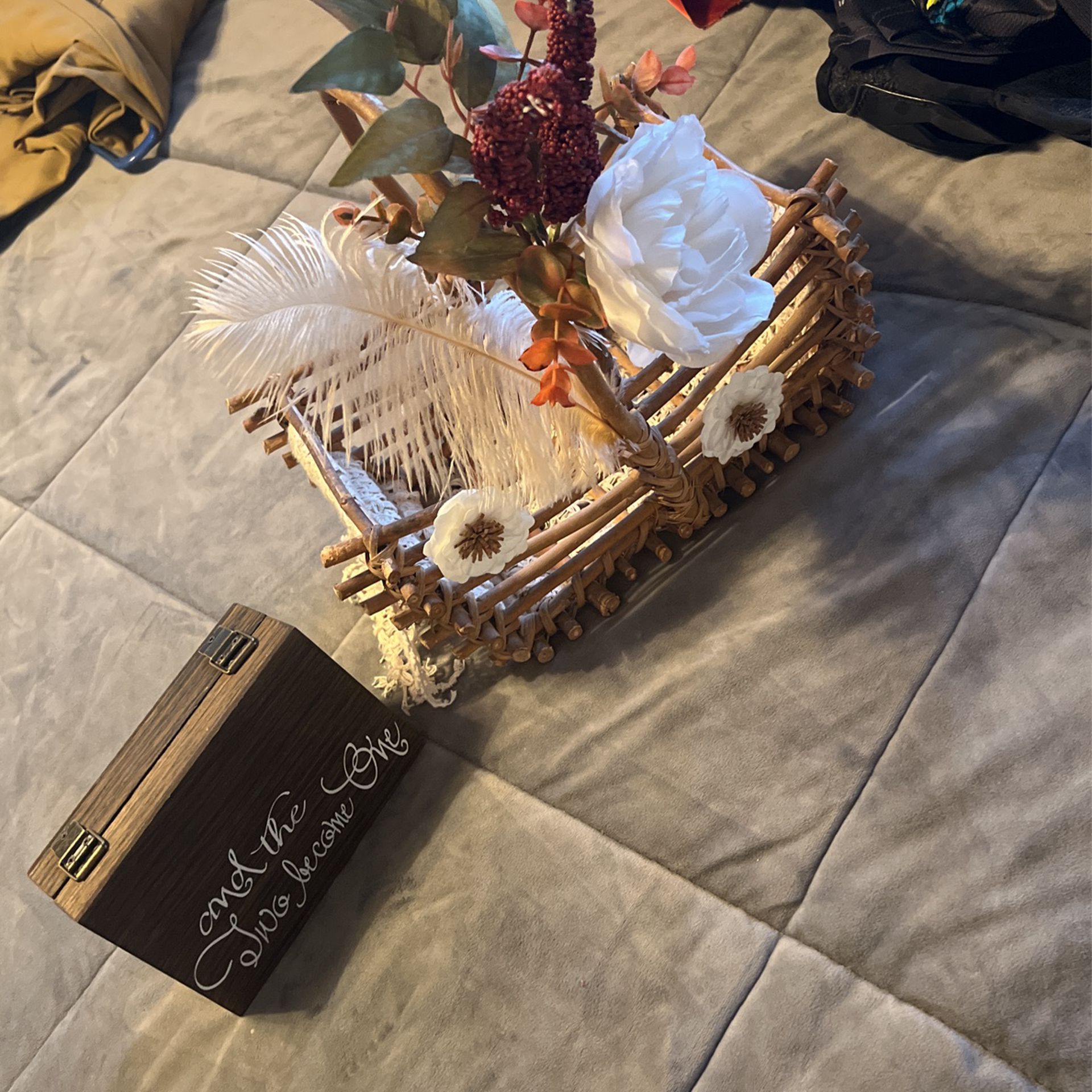 custom-Made Flower Basket, And Ring Bear Box Boho