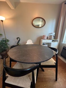 Full set: IKEA Mariedamm Dining Table , Black Marble , wooden chairs , hi chair, and IKEA BAGGEBO Sideboard