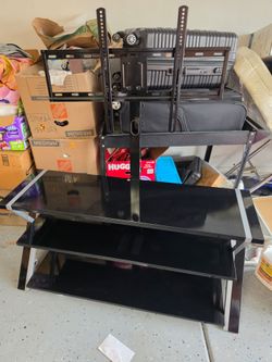 Black Glass TV Stand with Wall Mount Bracket
