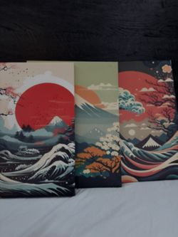 Japanese Landscape Canvas Wall Art - 3 Pack