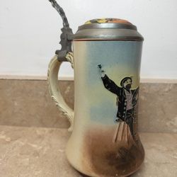 Antique German Beer Stein, 0.5 liter tankard, beer mug, cobalt, hand-painted