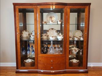 Large Three-Section Wooden China Cabinet