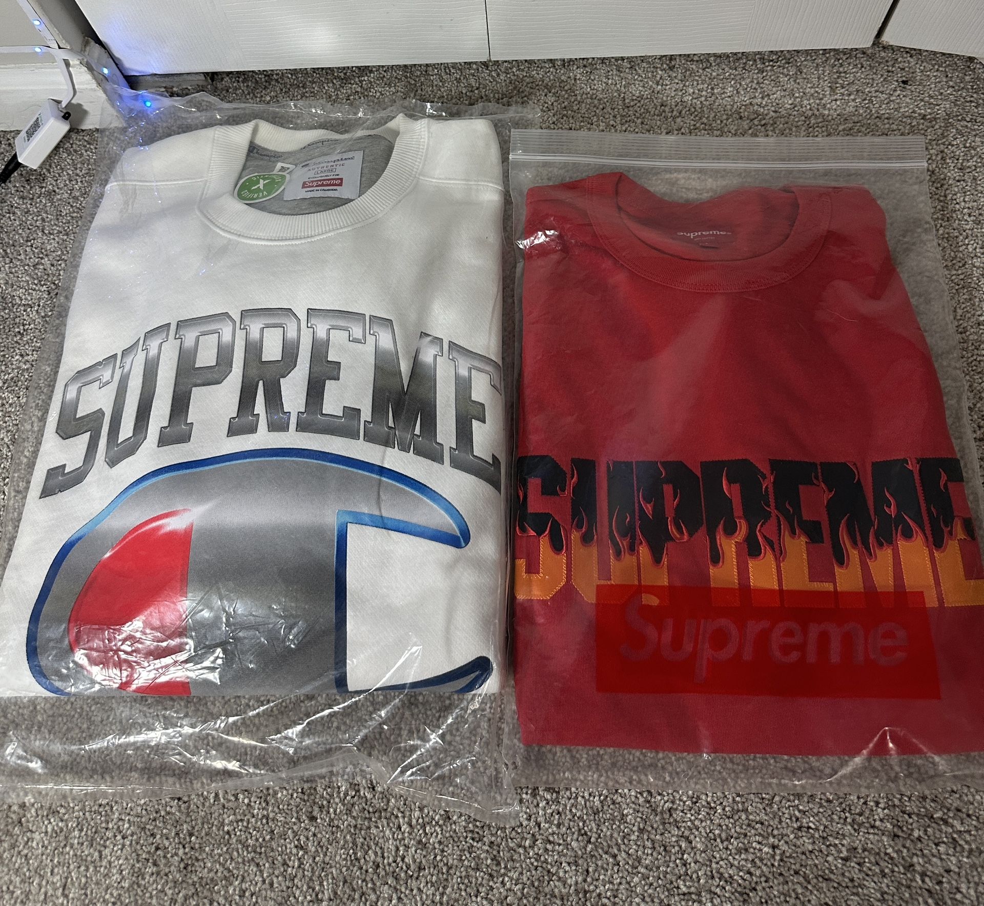 Supreme x Champion Crewneck & Red Tee Bundle - Men’s Large