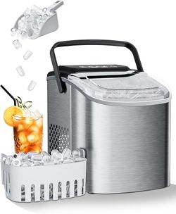Ice Maker Machine Countertop 26lbs/24H Portable Quiet Ice Makers Cubes in 9PCS/7Min, Self Cleaning, Ice Maker with Scoop for Kitchen, Home, Party