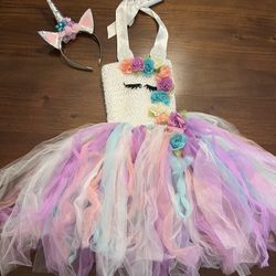 Unicorn tutu dress w/ headband little girls size