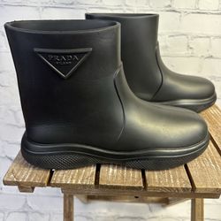 Prada Rubber Logo Pull-On Rain Booties