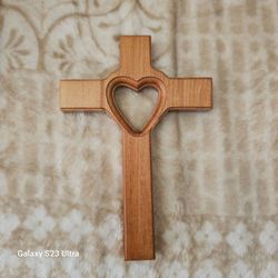 Wooden Cross with Heart Cutout