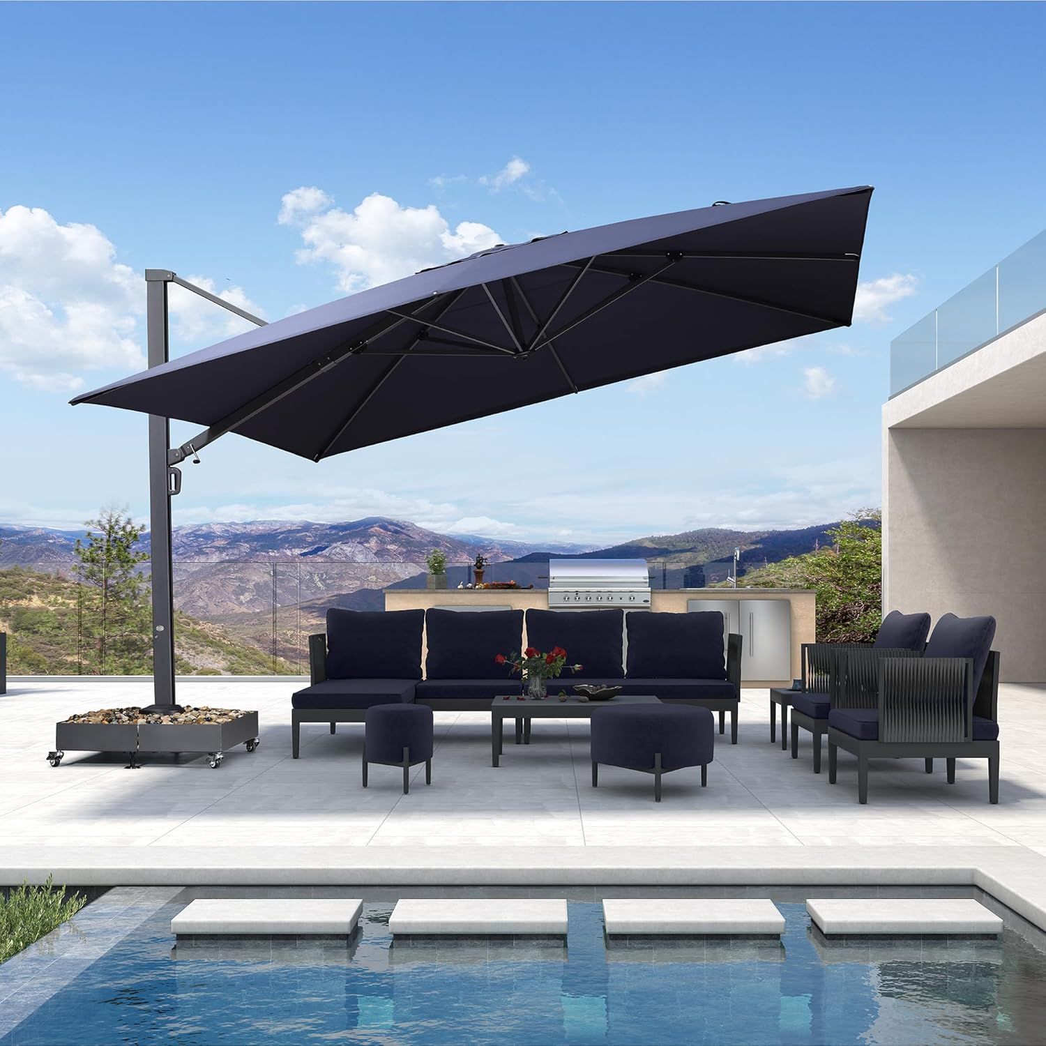 PURPLE LEAF 13 FT Square Patio Umbrella Large Outdoor Aluminum Offset Umbrella with 360-degree Rotation Cantilever Umbrella for Garden Deck Backyard P