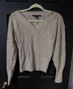White House Black Market sparkly open weave silver taupe XS