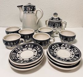 Authentic Vintage Talavera Coffee Set | Hand-Painted Mexican Pottery | Complete Tea Service