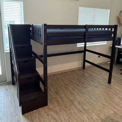 Dark Brown Wood Bunk Bed Frame w/ Drawers