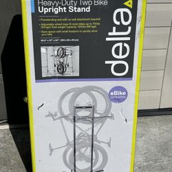 Delta Cycle & Home Heavy Duty 2-Bike Upright Stand for Two Bikes - Lightweight Freestanding Bike Storage Rack - Tool-Free Adjustable Bike Stand for E-