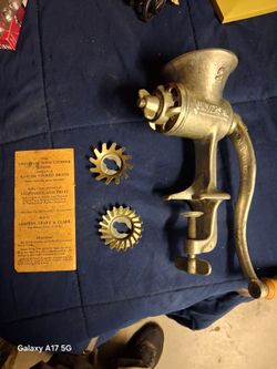 Antique Universal Food Chopper Grinder Landers Frary & Clark USA w/ Original Paper