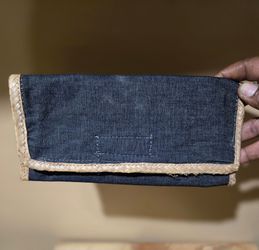 Denim and Woven Straw Clutch Wallet