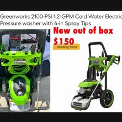 New out of box Greenworks 2100-PSI 1.2-GPM Cold Water Electric Pressure washer with 4-in Spray Tips $150 cash only East Palmdale 