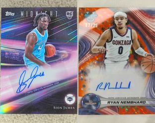 2024-25 Ryan Nembhard Bowman U Best Orange Diamond Rookie Auto 02/25 +
2025-26 Sion James Topps Midnight Rookie Horizon Signatures Auto For 55 (See Al