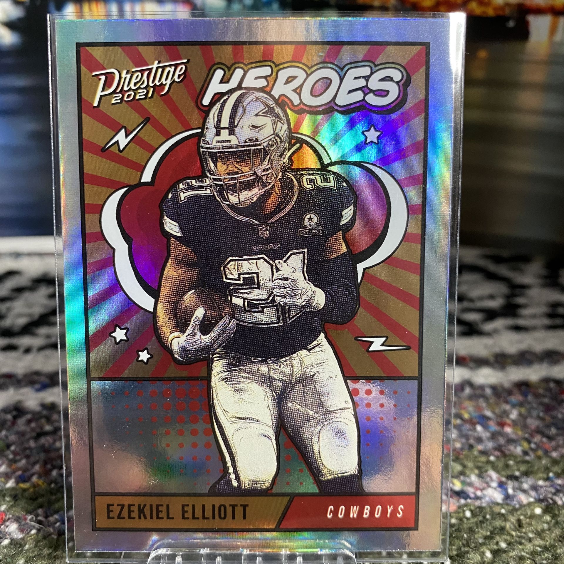 Ezekiel Elliot Heroes 2021 Prestige Football Card Silver Holo SP Cowboys HE-13