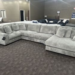 Grey Corduroy Chaise Sectional 