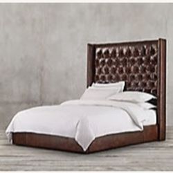 RH Adler California King leather bed with footboard
