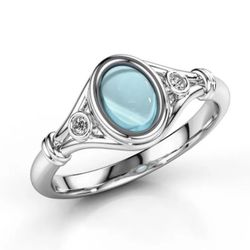 BRAND NEW IN SEALED PACKAGE LADIES ROMANTIC OVAL SHAPE SKY BLUE DOME MOONSTONE SILVER FILLED POLISHED RING SIZE 8 