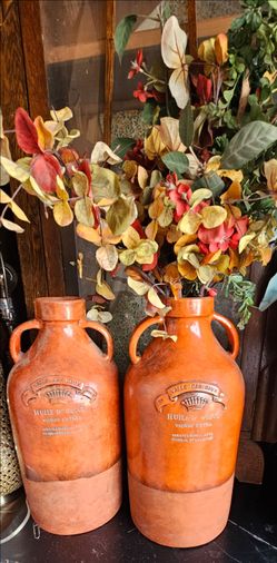 Pier 1 Terracotta Olive Oil Jars w/ Rustic Foliage – Set of 2