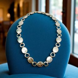 1950's Style Silver Toned Concho Belt Necklace