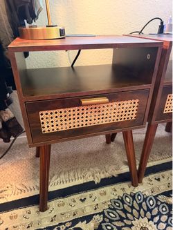 Set of 2 Mid-Century Nightstands with Charging Station – Excellent Condition