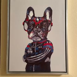 Sassy Terrier Dog Wall Painting Oil On Canvas 12”x16” Aluminum Frame