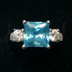 Paraiba Blue Topaz and White Topaz Sterling Silver Ring 