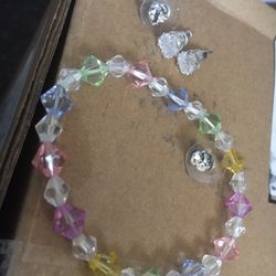 new 2 heart crystal stud earrings with crystal stretch bracelet