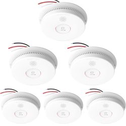 Hardwired Interconnected Smoke Detectors,Photoelectric Smoke Alarm with 9V Battery, 6-Pack