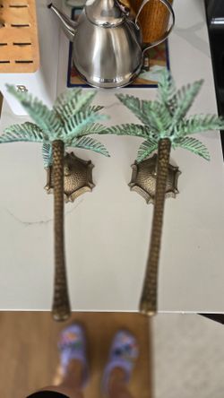 Vintage Coastal Style Patinated Palm Tree Chandeliers